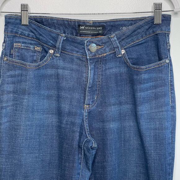 Lee Medium Wash Curvy Fit Mid Rise Bootcut Denim Jeans Stretch Blue Women's Sz 8 - Picture 4 of 13
